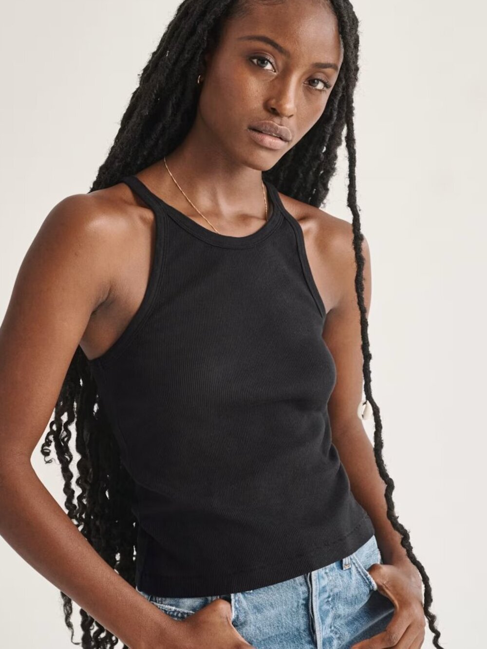 Aritzia Denim Forum The Jane Ribbed Tank Top NWT Black Size Large